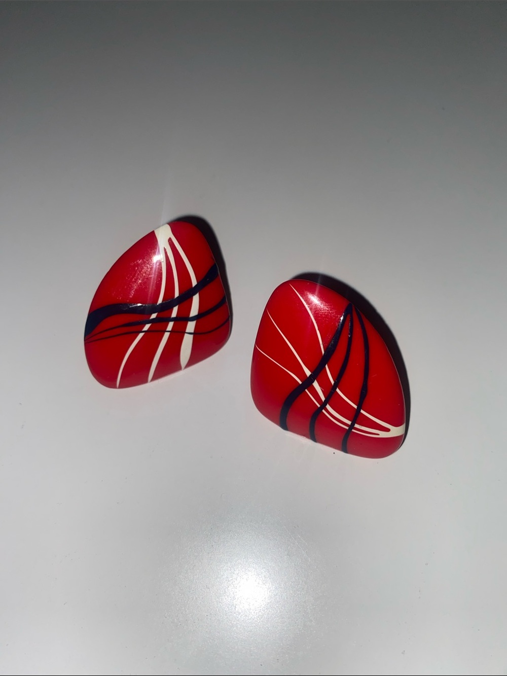Red Abstract Stripe Vintage Clip-On Earrings
